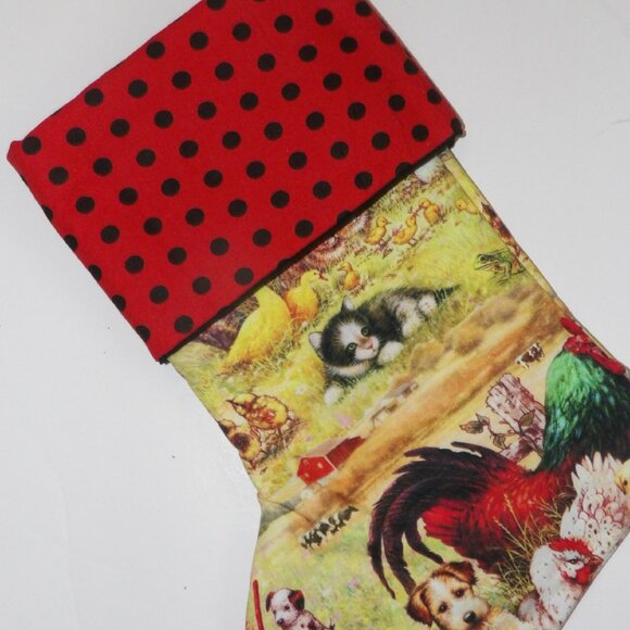 Rooster Kitten Puppy Frog Ducks 14" Hand Crafted Christmas Stocking Ended Rooste - Picture 3 of 4